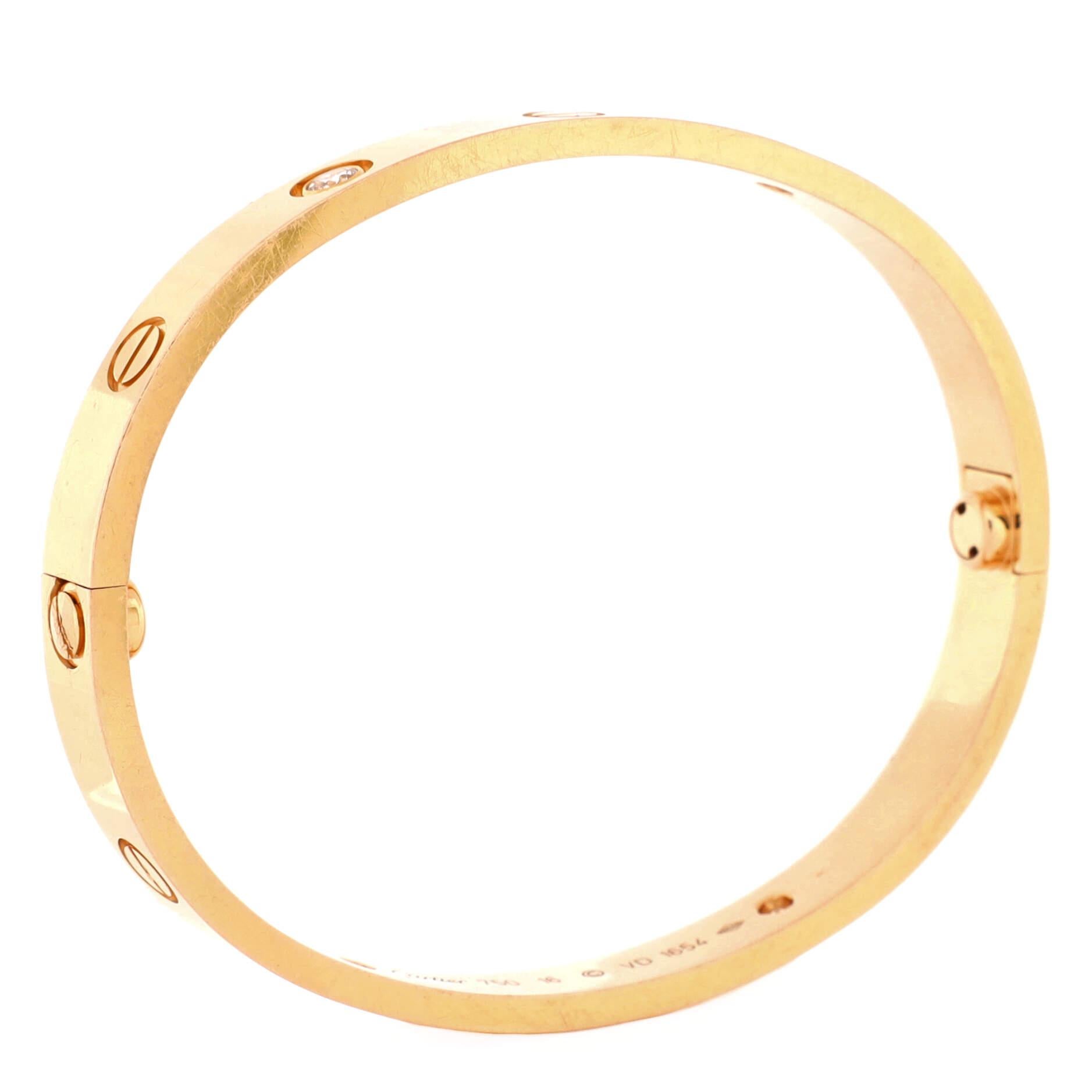 Cartier Love 4 Diamond Bracelet 18k Yellow Gold with Diamonds In Good Condition In New York, NY