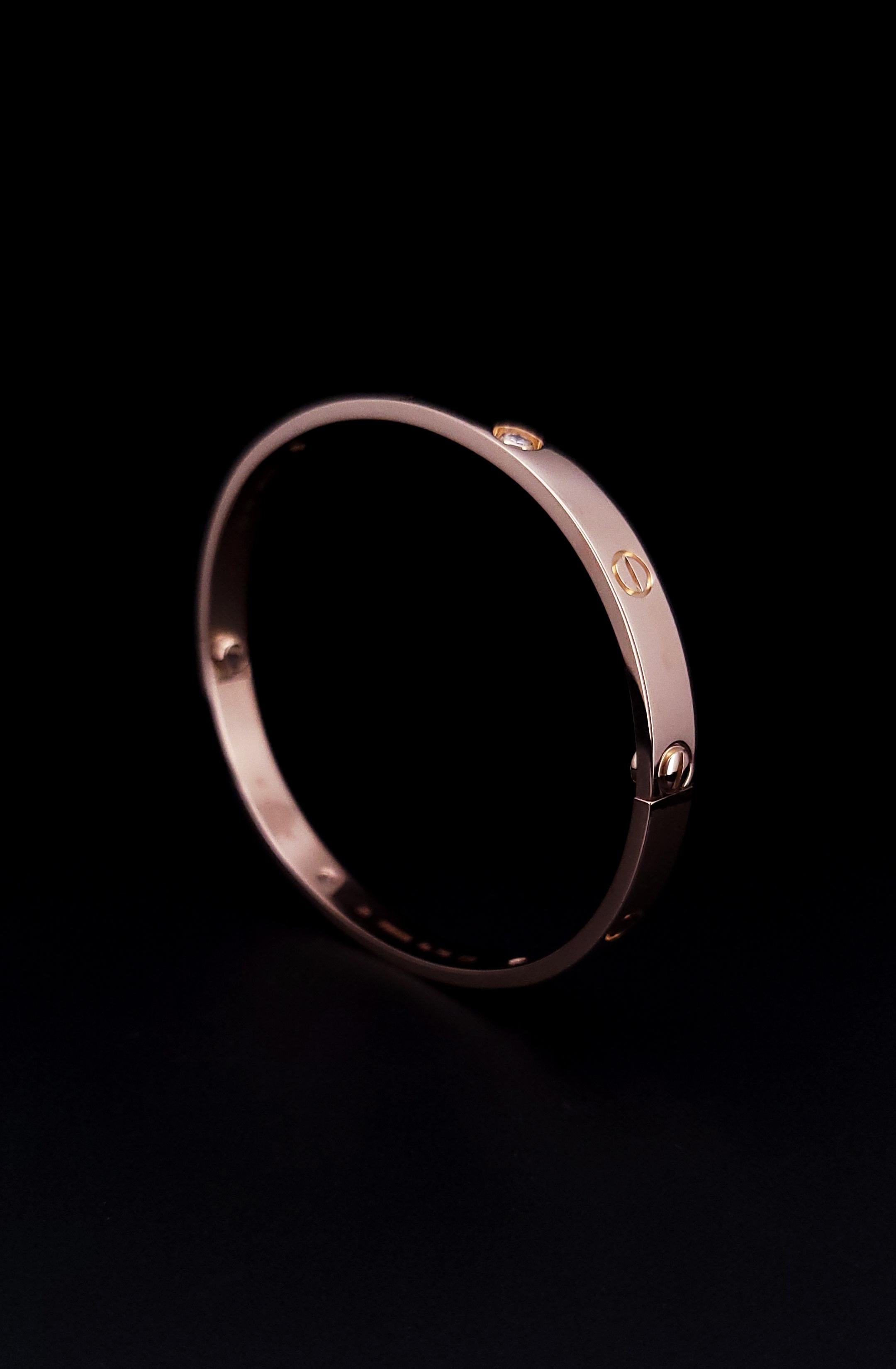 Cartier Love 4 Diamond Rose Gold Bracelet Size 20 For Sale 5