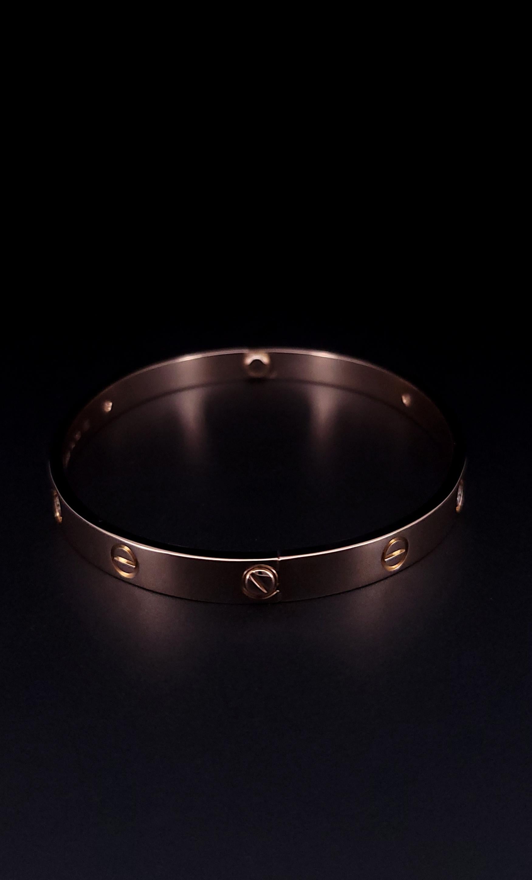 Women's or Men's Cartier Love 4 Diamond Rose Gold Bracelet Size 20 For Sale