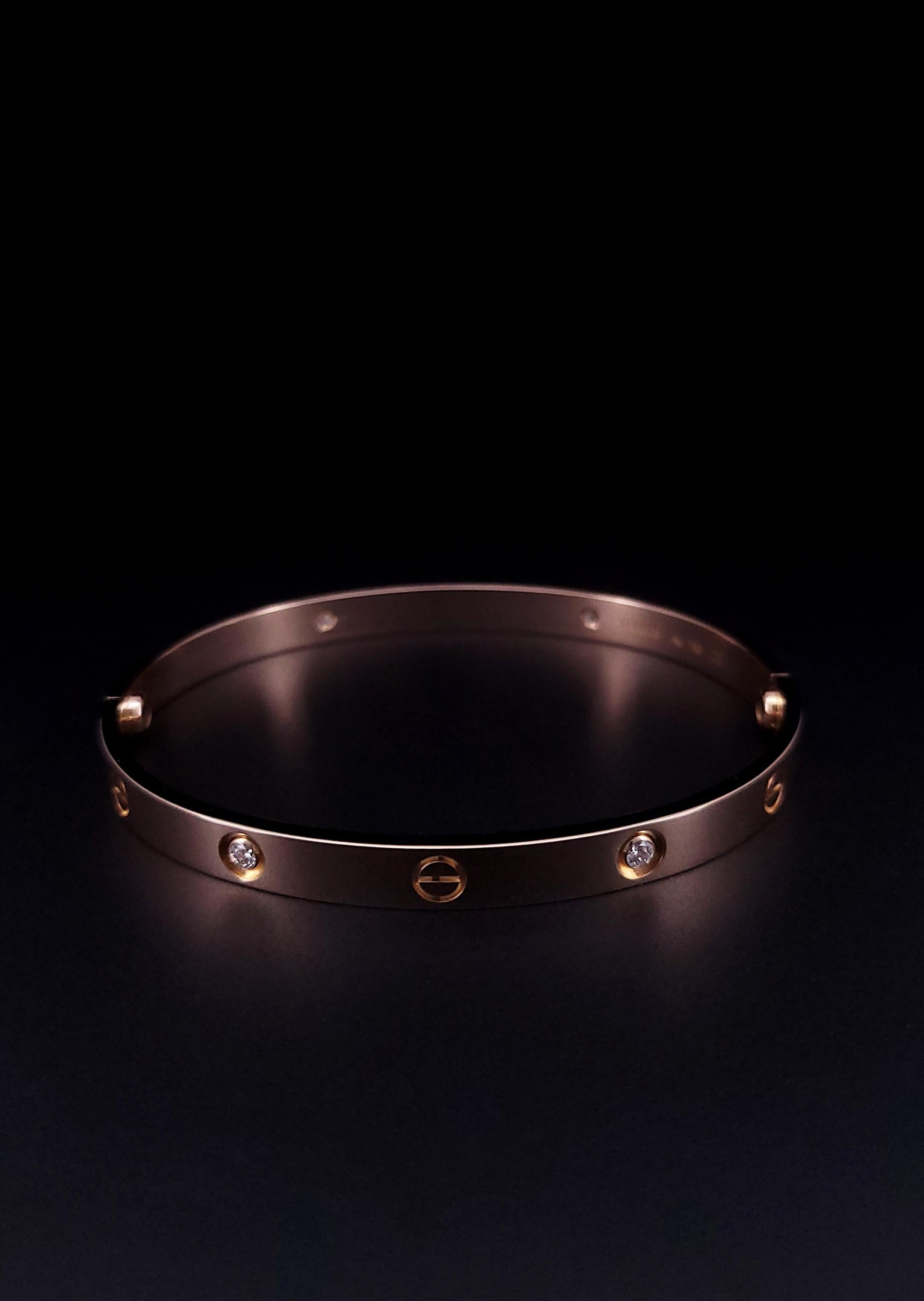 Cartier Love 4 Diamond Rose Gold Bracelet Size 20 For Sale 1