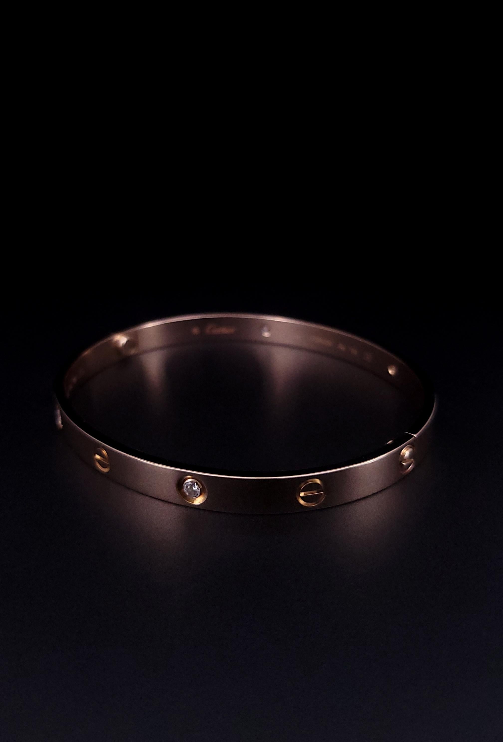 Cartier Love 4 Diamond Rose Gold Bracelet Size 20 For Sale 3