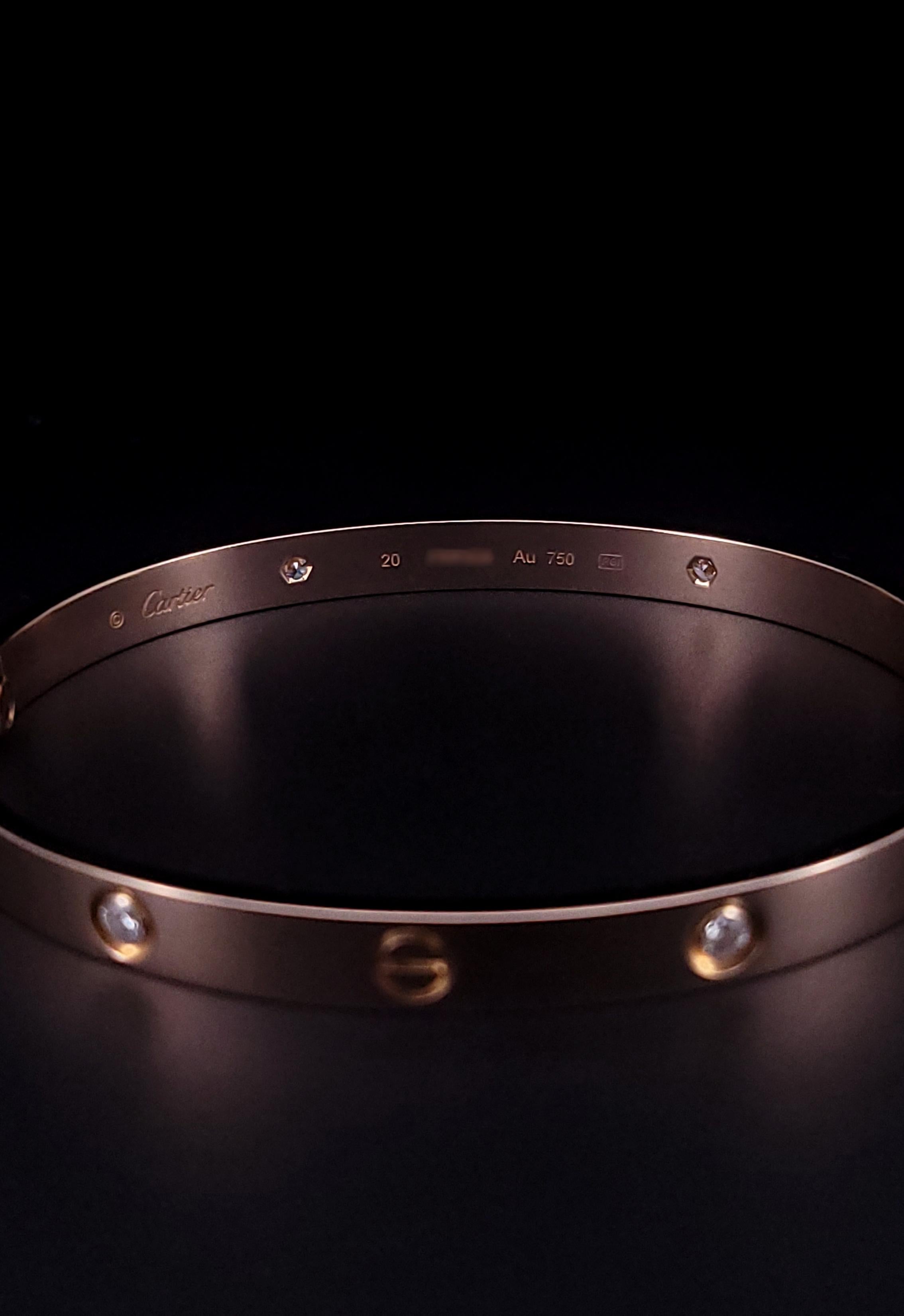 Cartier Love 4 Diamond Rose Gold Bracelet Size 20 For Sale 4
