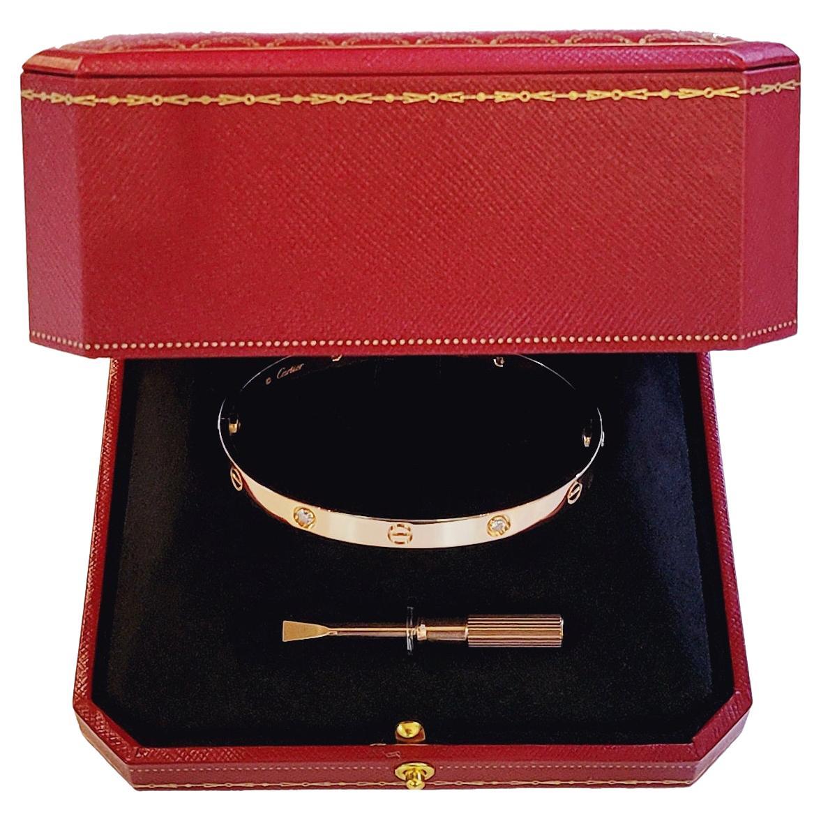 Cartier Love Bracelet en or rose avec 4 diamants, taille 20
