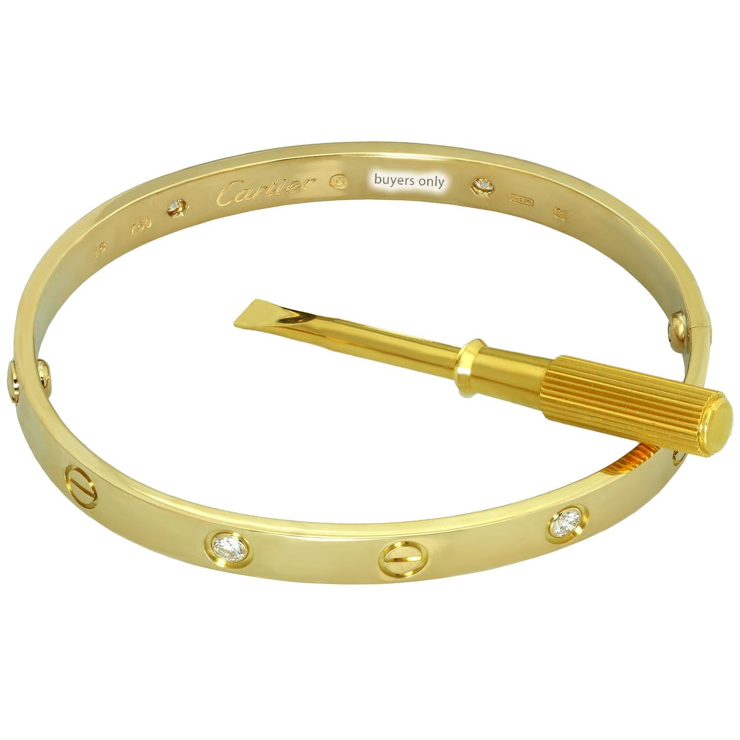 Cartier Love 4 Diamond Yellow Gold Bracelet. Sz.16 1