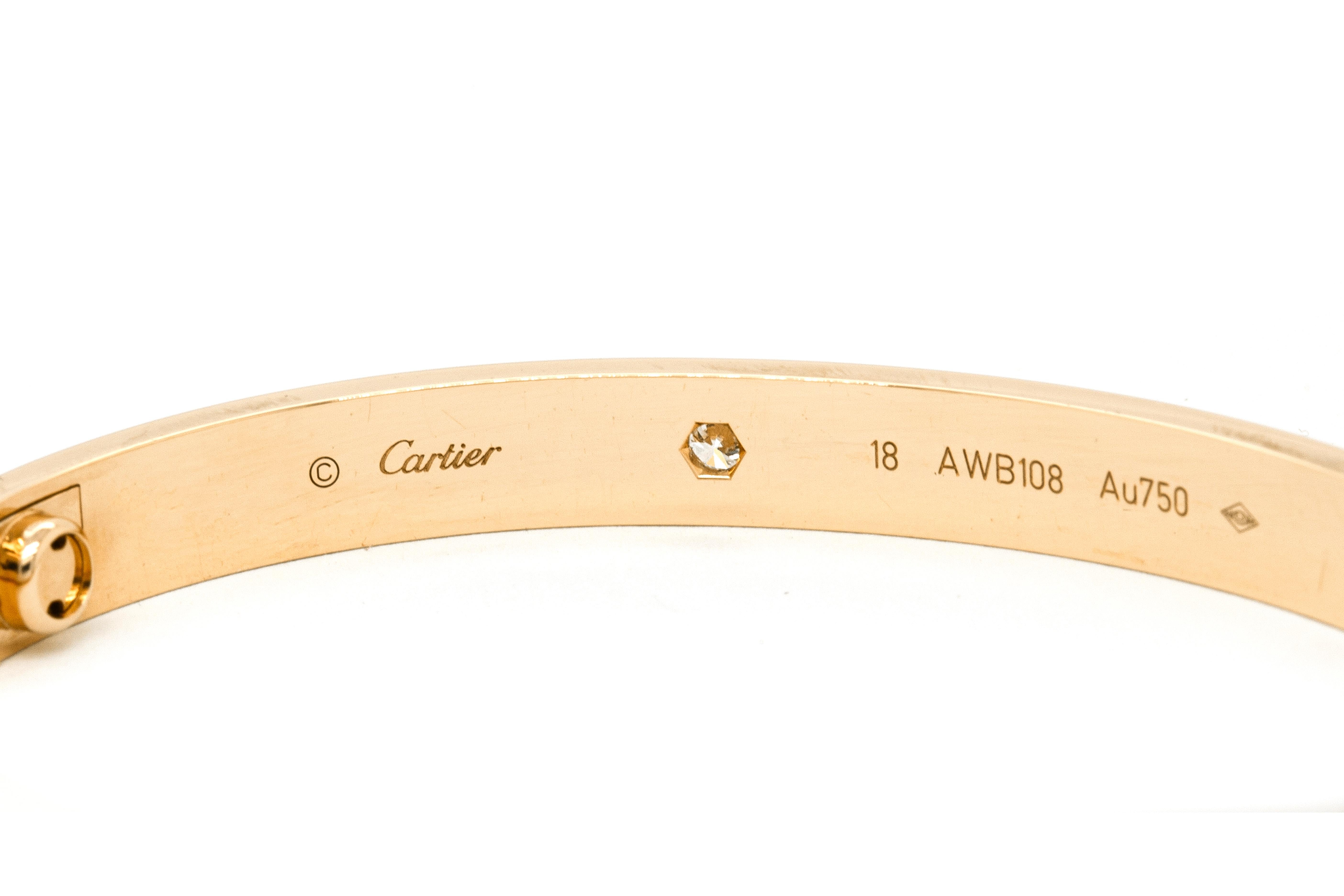 Add a touch of luxury to your everyday attire with this spectacular Cartier 'Love' bangle, expertly crafted from high polish 18 carat yellow gold.

The bangle showcases a minimalist, yet sophisticated design presenting the iconic screw motif