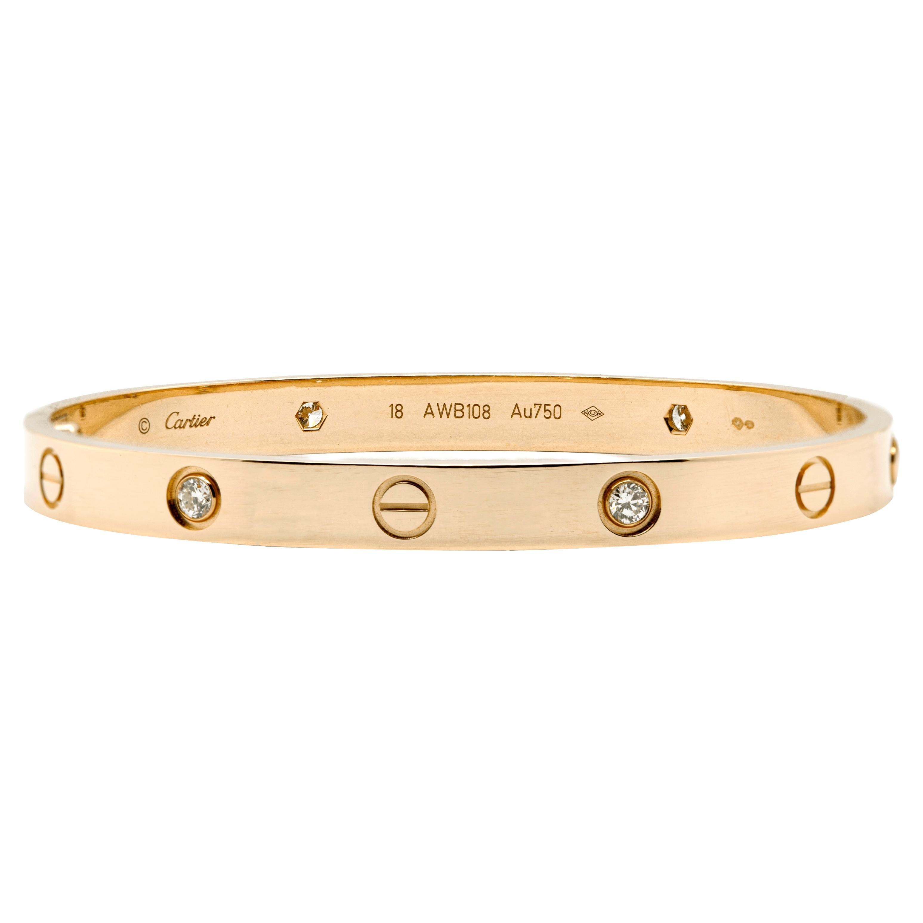 Cartier Love 4 Diamonds 18 Carat Yellow Gold Bangle Bracelet