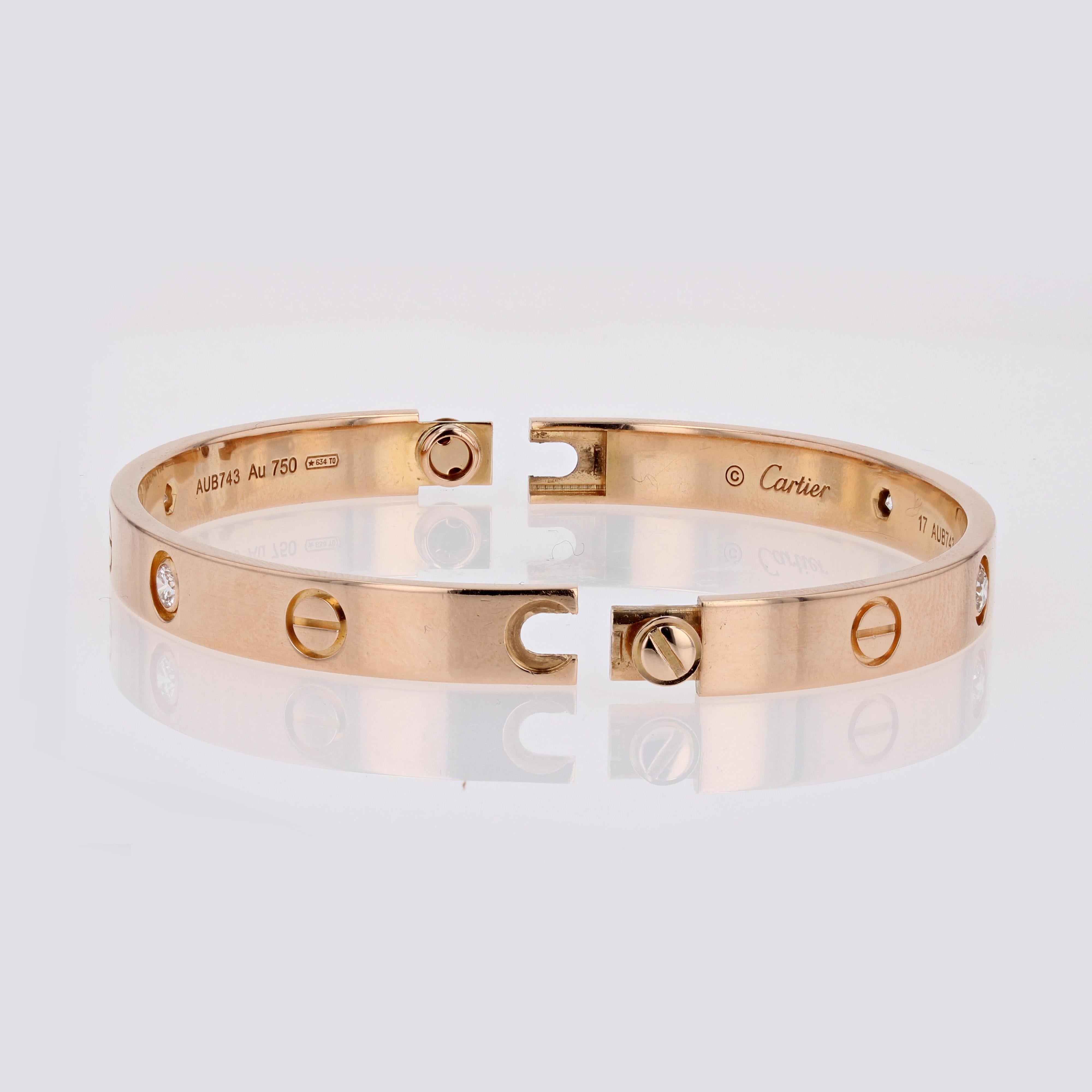 Cartier Love 4 Diamonds Bracciale in oro rosa 18 carati Diametro 17 in vendita 4