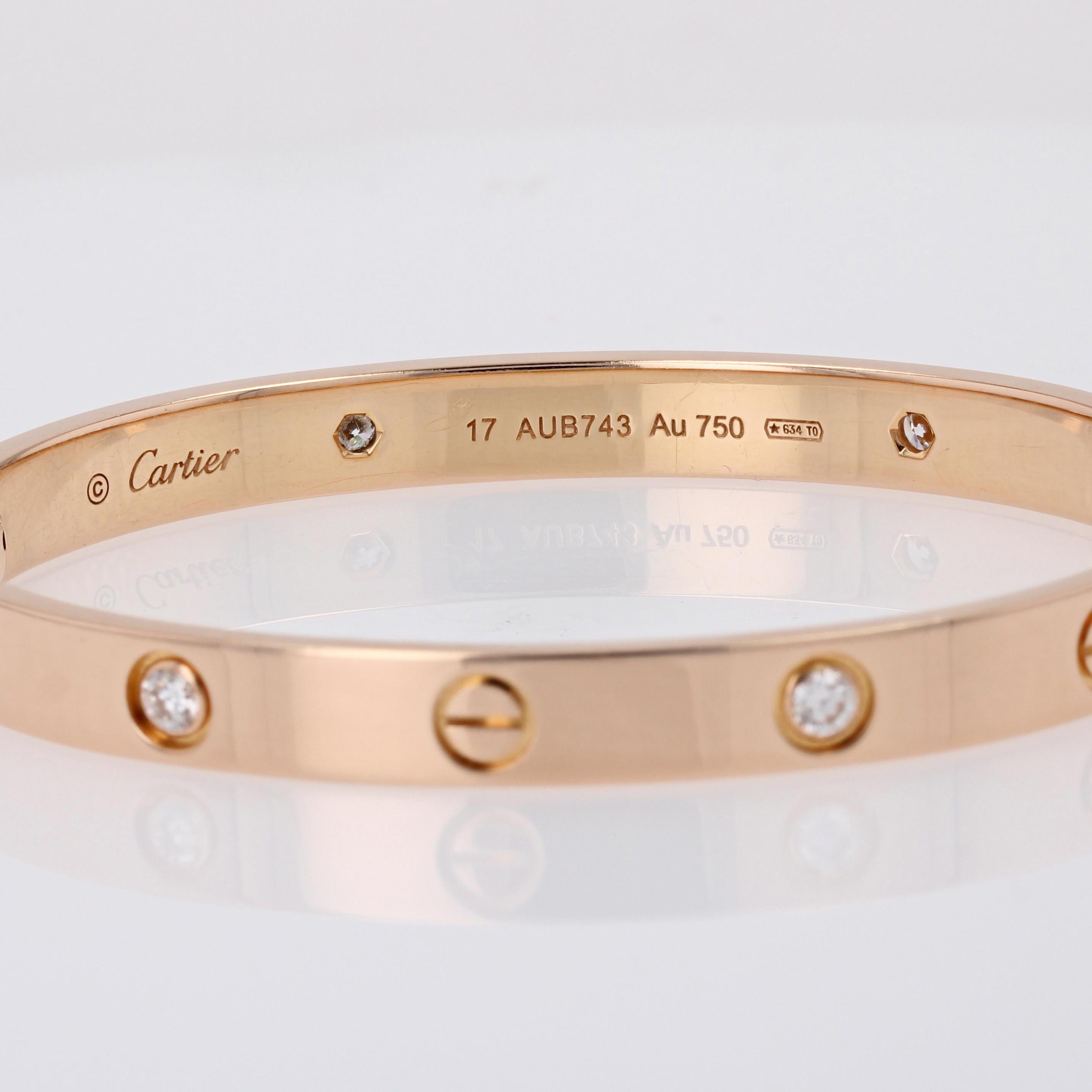 Cartier Love 4 Diamonds Bracciale in oro rosa 18 carati Diametro 17 in vendita 5
