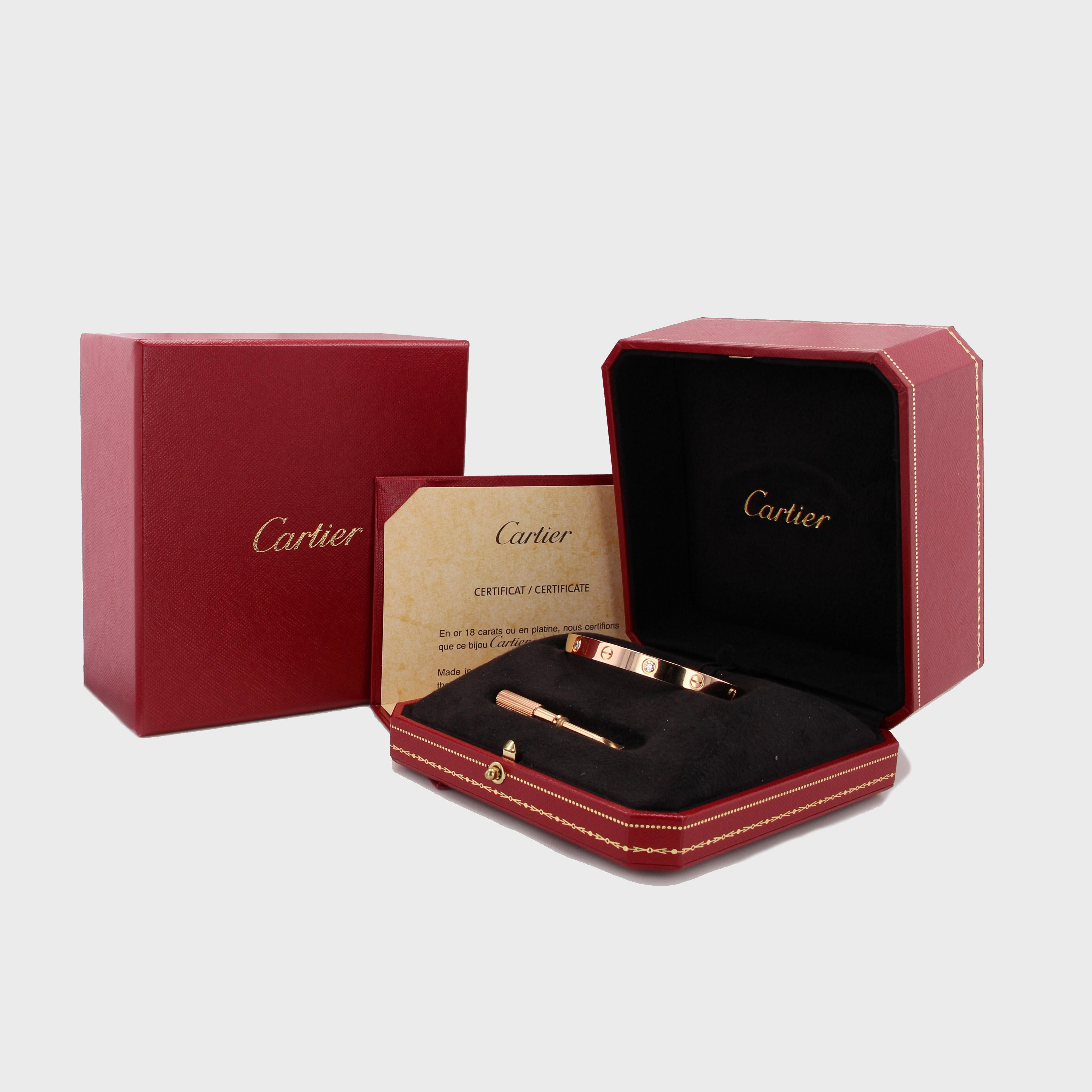 Moderno Cartier Love 4 Diamonds Bracciale in oro rosa 18 carati Diametro 17 in vendita