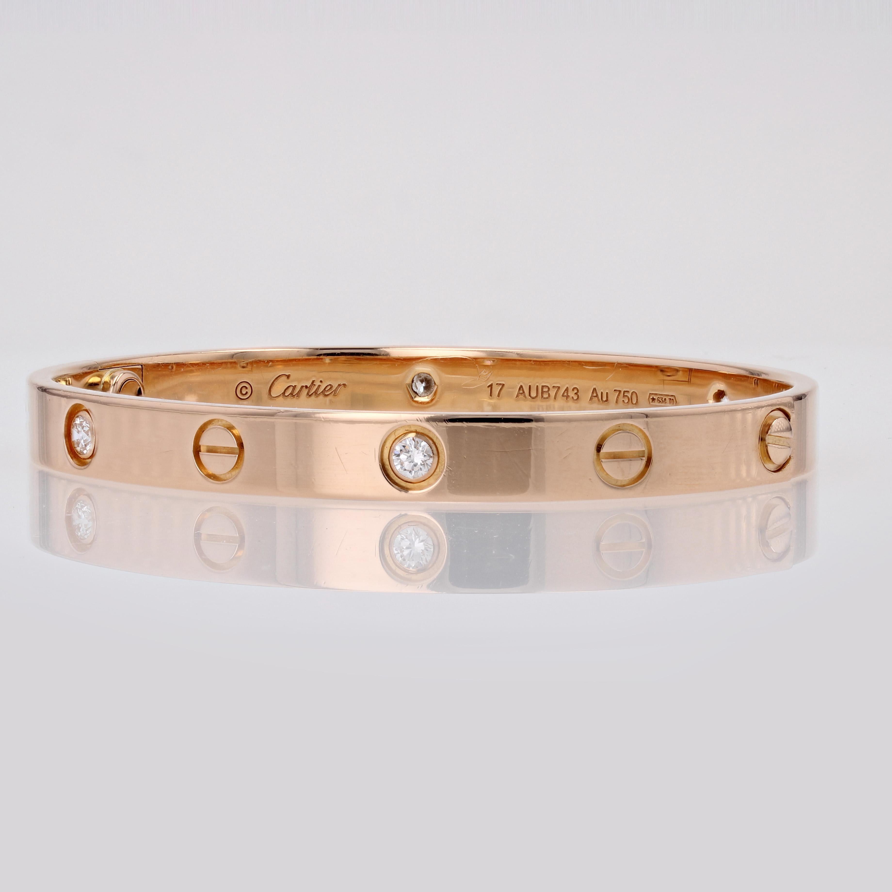Cartier Love 4 Diamonds Bracciale in oro rosa 18 carati Diametro 17 In condizioni ottime in vendita a Poitiers, FR
