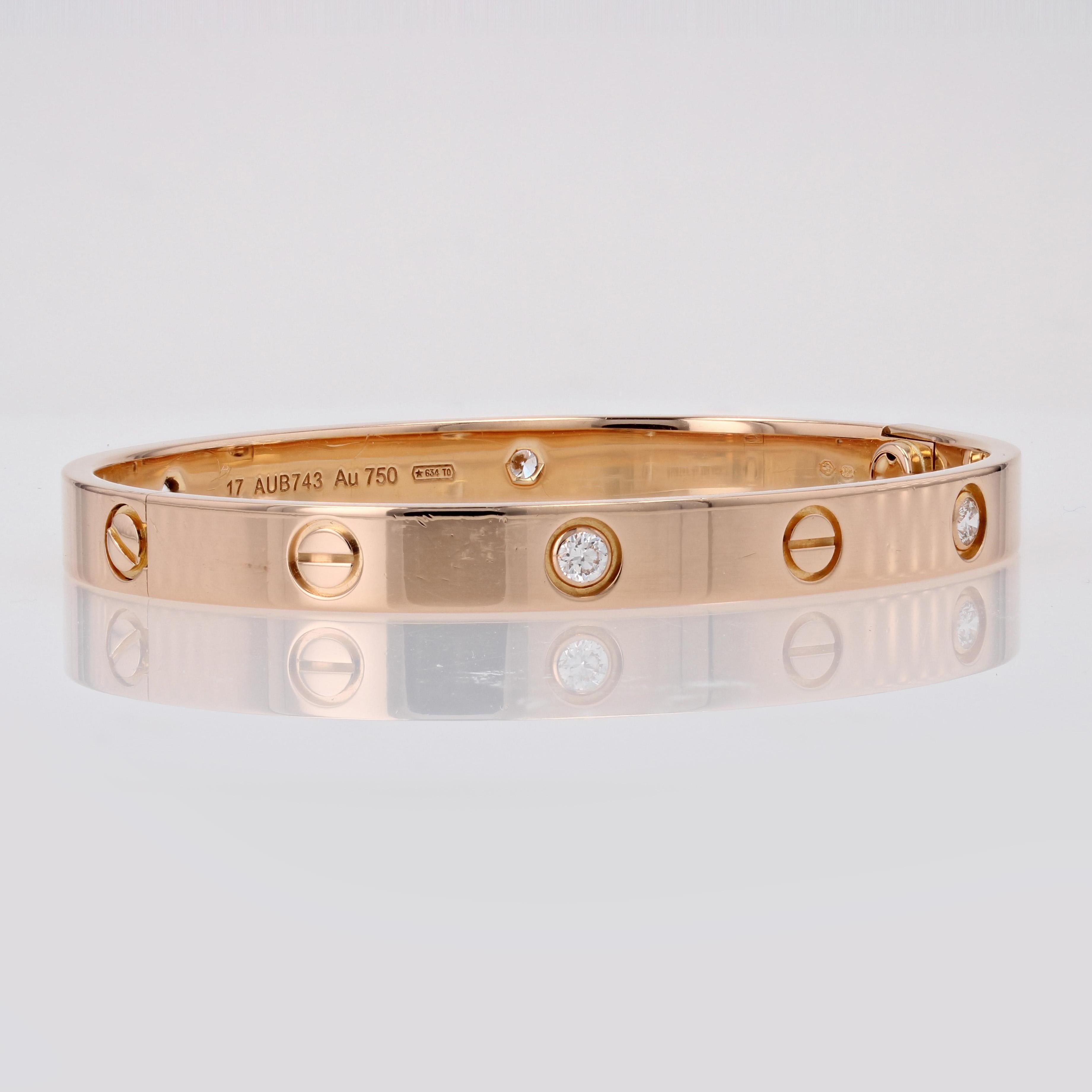 Cartier Love 4 Diamonds Bracciale in oro rosa 18 carati Diametro 17 in vendita 1