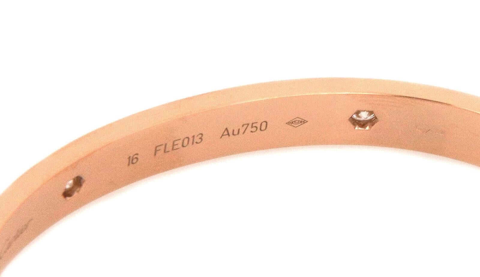 Cartier Love 4 Diamonds 18k Pink Gold Bangle Bracelet Size 16 w/Paper ...