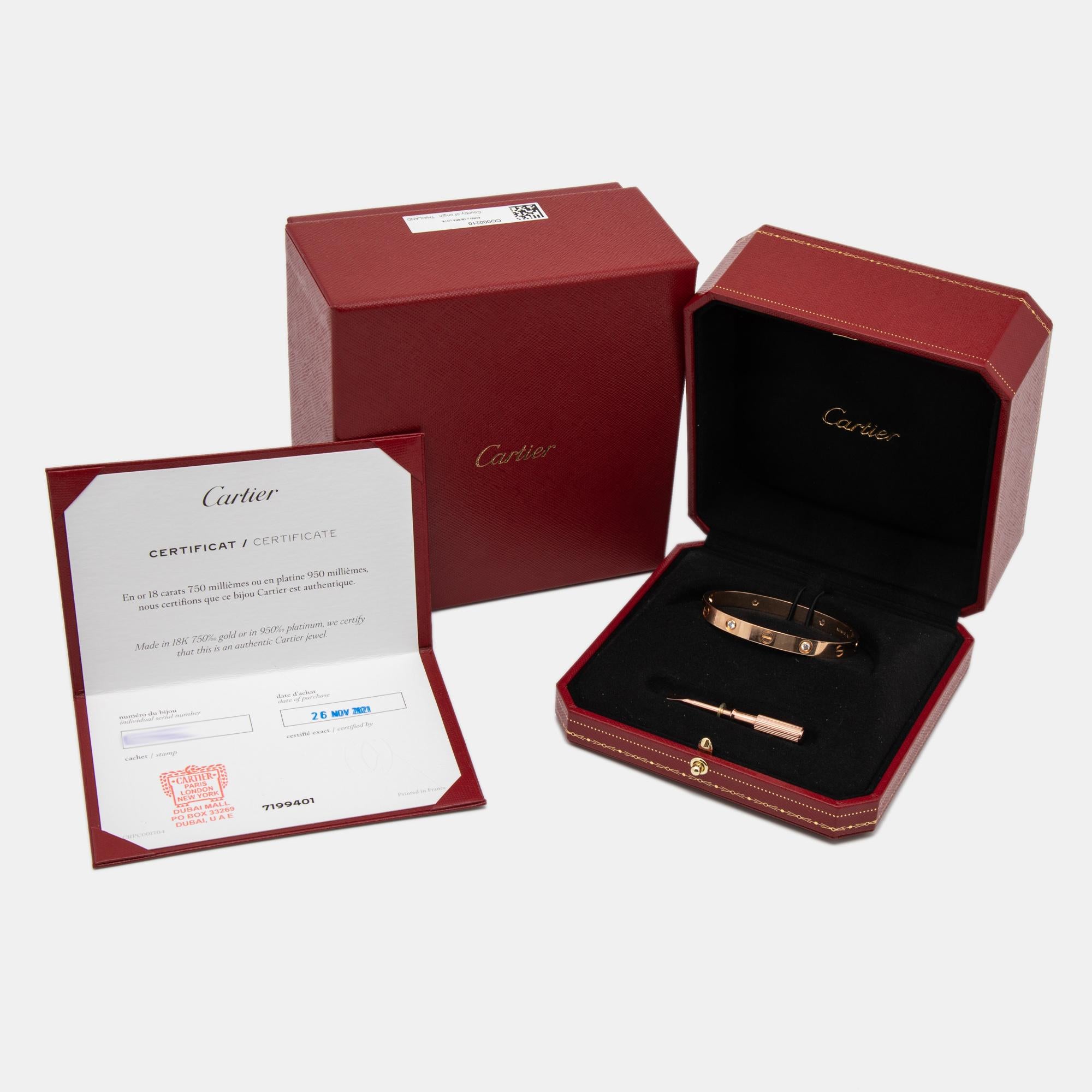 Women's Cartier Love 4 Diamonds 18k Rose Gold Bracelet 16