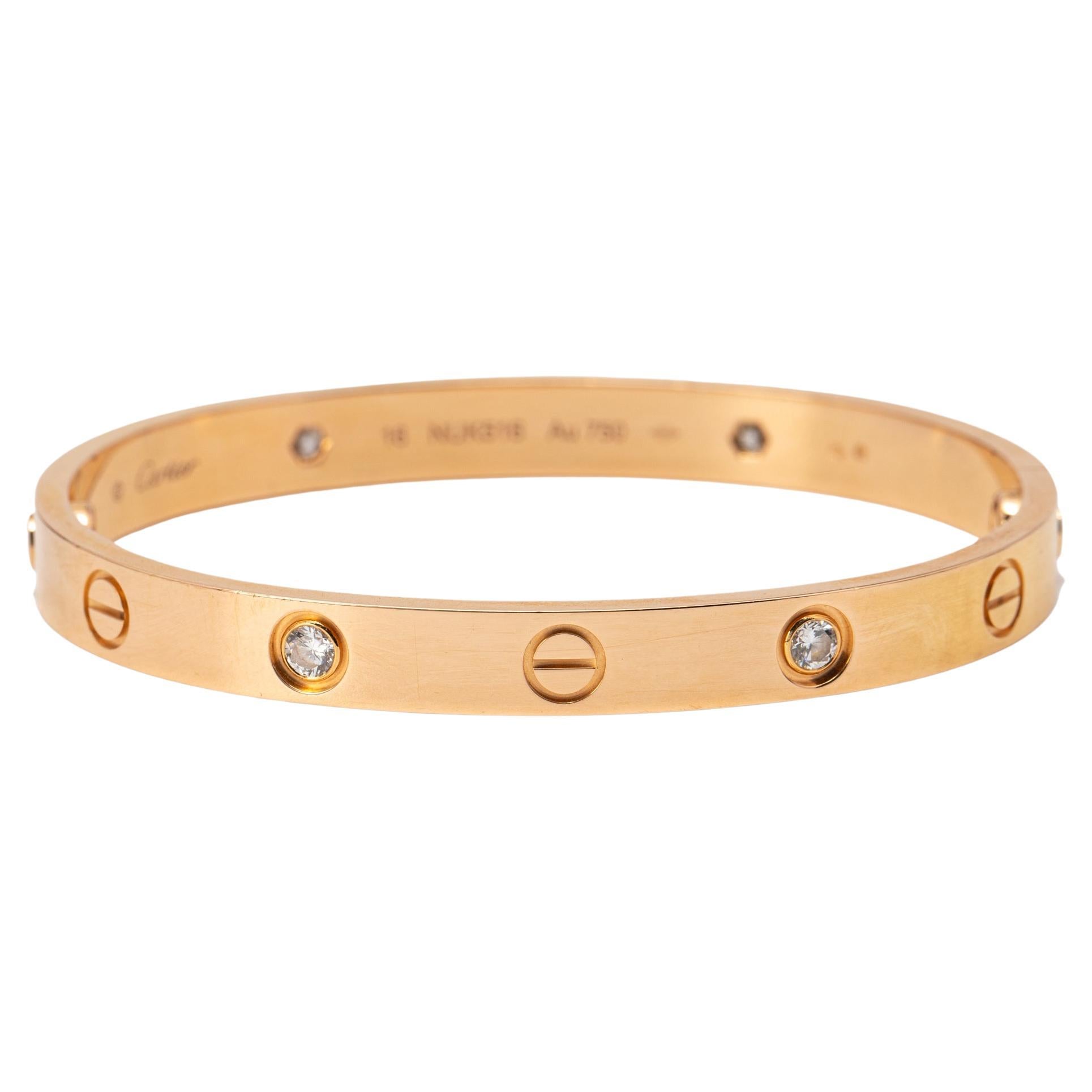 Cartier Small Love Bracelet with 6 Diamonds in 18k Rose Gold Size 15 ...