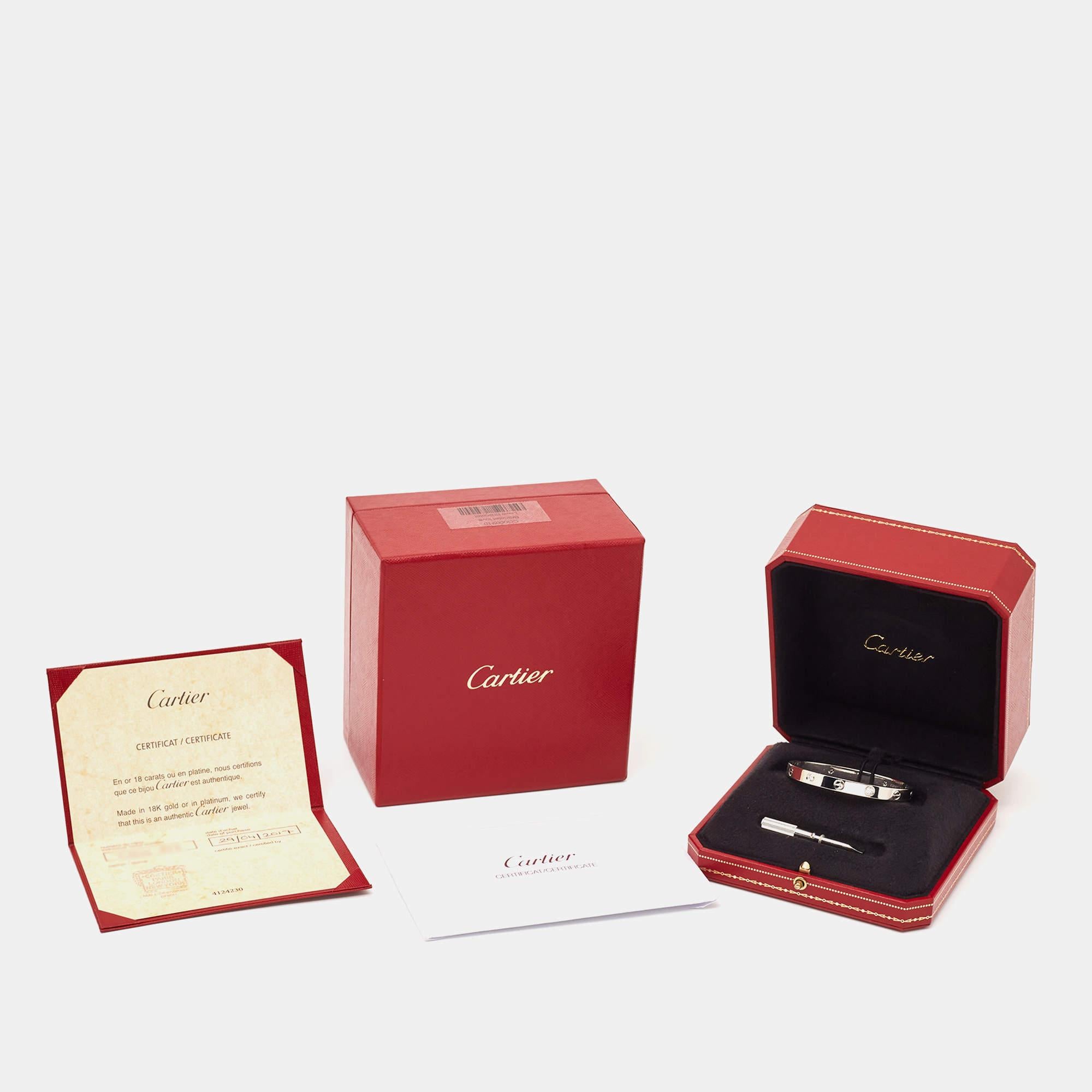 Cartier Love 4 Diamonds 18k White Gold Bracelet 17 For Sale 2