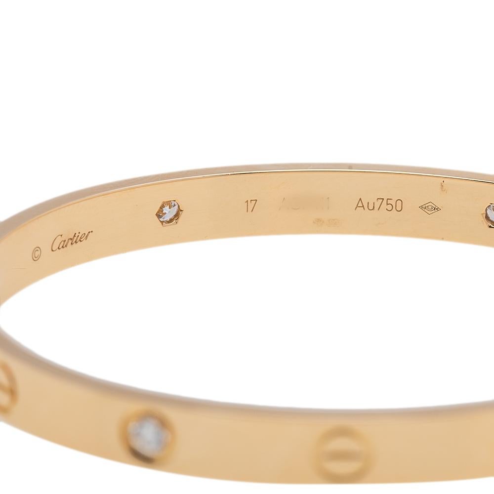 Cartier Love 4-Diamonds 18K Yellow Gold Bracelet 17 In Good Condition In Dubai, Al Qouz 2