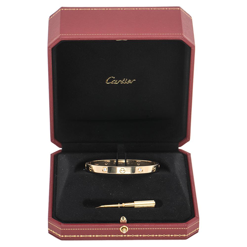 Women's Cartier Love 4-Diamonds 18K Yellow Gold Bracelet 17