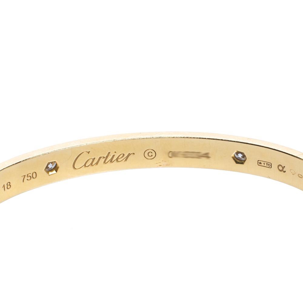 Cartier Love 4 Diamonds 18K Yellow Gold Bracelet 18 In Good Condition In Dubai, Al Qouz 2