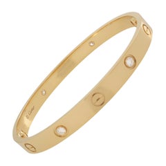 Cartier Love 4 Diamonds Bracelet 18K Yellow Gold Size 16