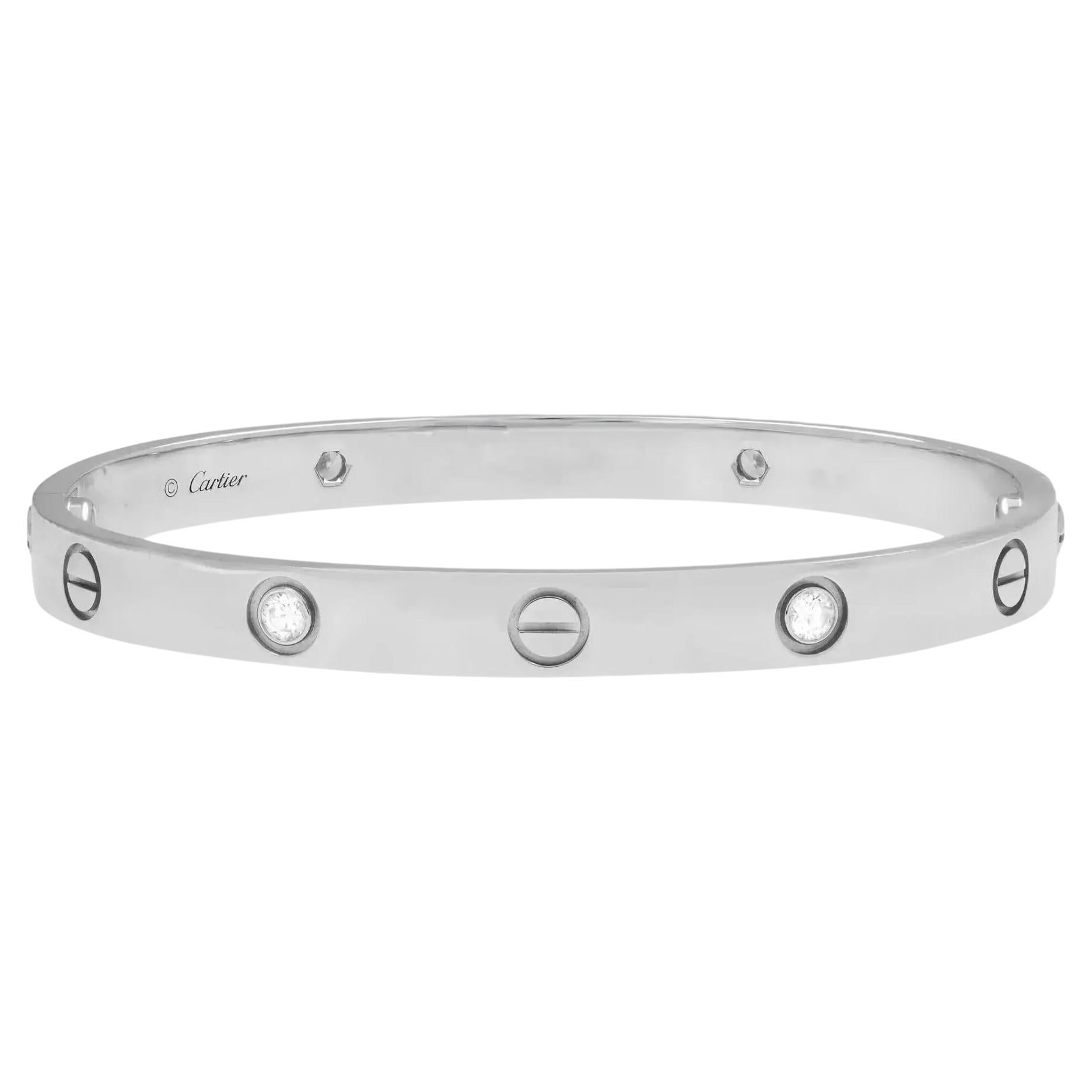 Cartier Bracelet jonc Love en or blanc 18 carats avec 4 diamants 0,42 ct. pt., taille 16