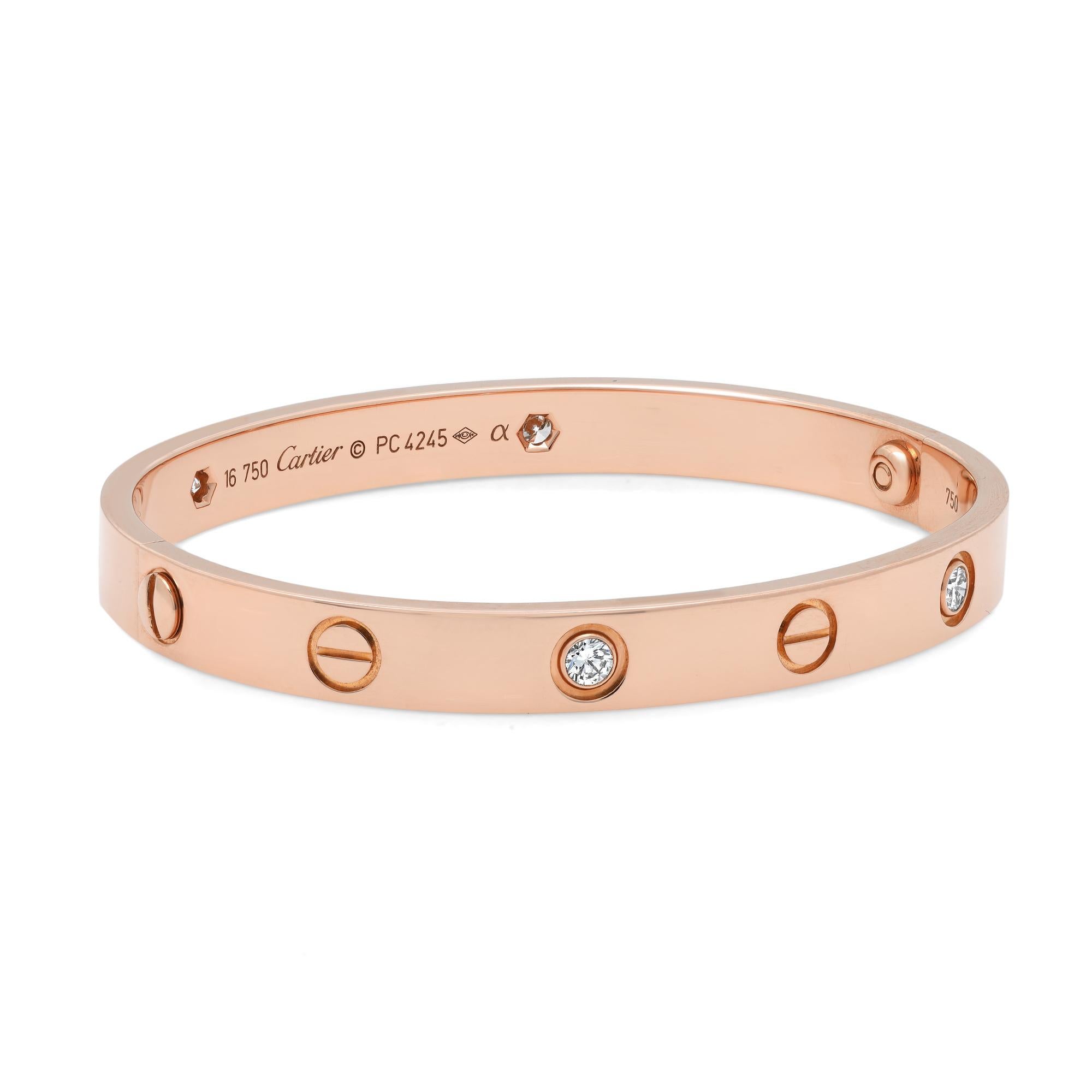 Cartier Love Armreif aus 18 Karat Roségold mit 4 Diamanten, Größe 16 (Moderne) im Angebot