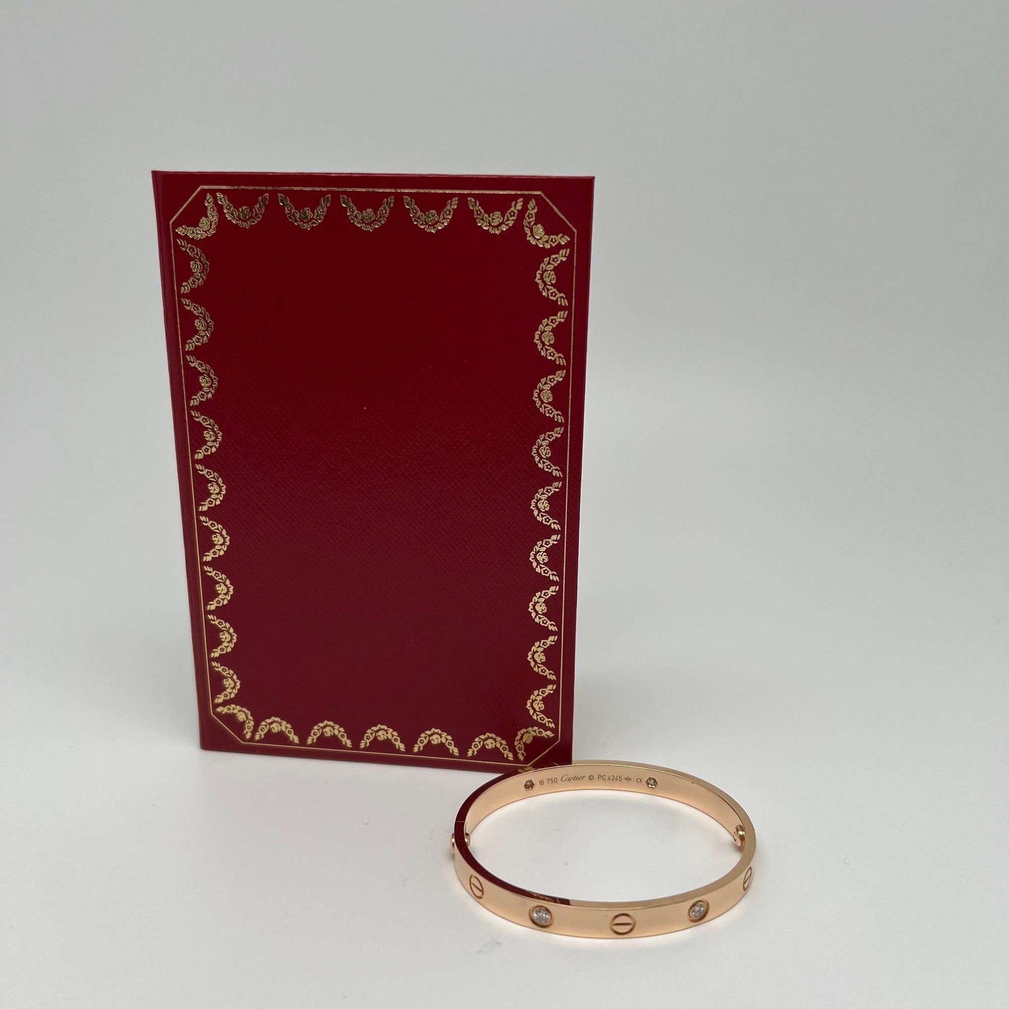 Cartier Love Armreif aus 18 Karat Roségold mit 4 Diamanten, Größe 16 im Zustand „Hervorragend“ im Angebot in New York, NY