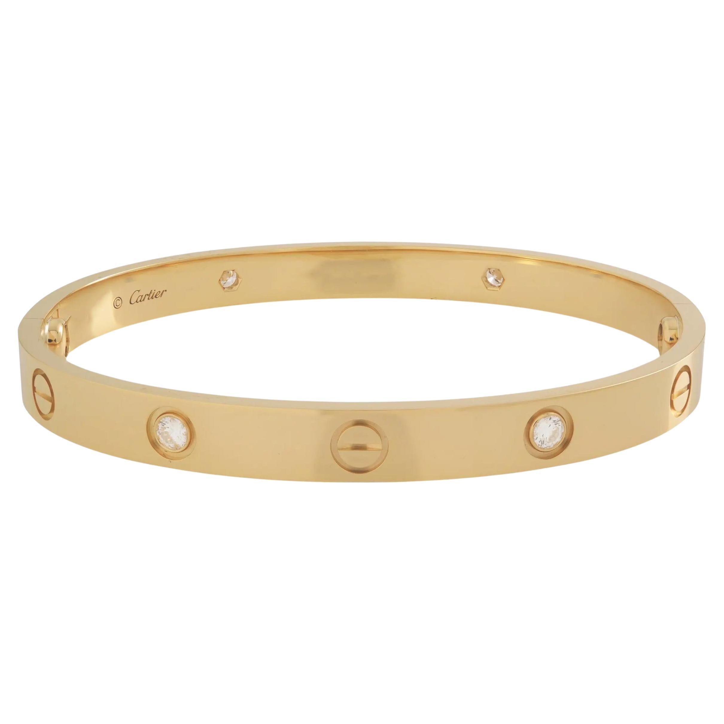 Cartier Love 4 Diamonds Bracelet Bangle Or Jaune 18K Taille 19 en vente