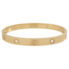 Cartier Love 4 Diamonds Bracelet Bangle 18K Yellow Gold Size 19