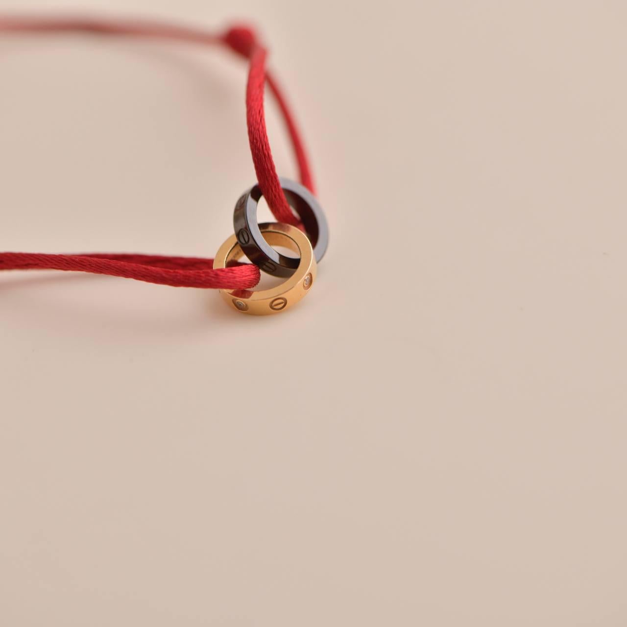 Cartier Love 4 Diamond Rose Gold Sevres Porcelain Red Silk Cord Bracelet 1