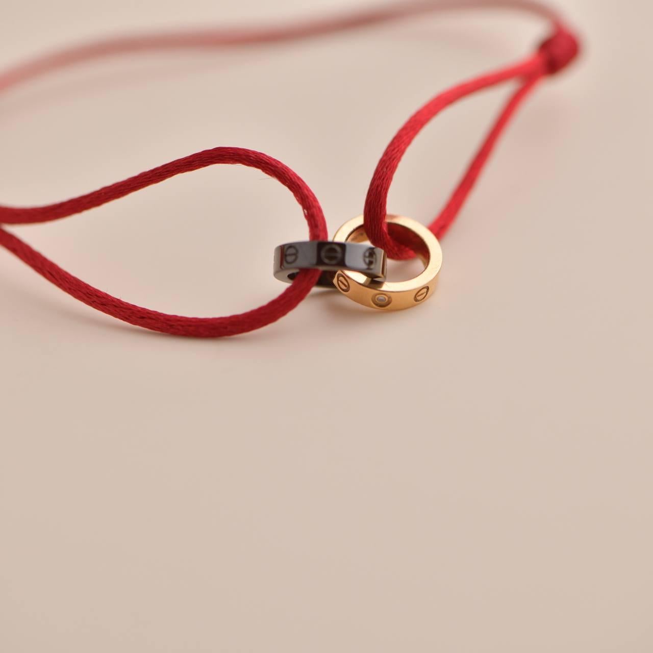 Cartier Love 4 Diamond Rose Gold Sevres Porcelain Red Silk Cord Bracelet 2