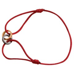 Cartier Love 4 Diamond Rose Gold Sevres Porcelain Red Silk Cord Bracelet