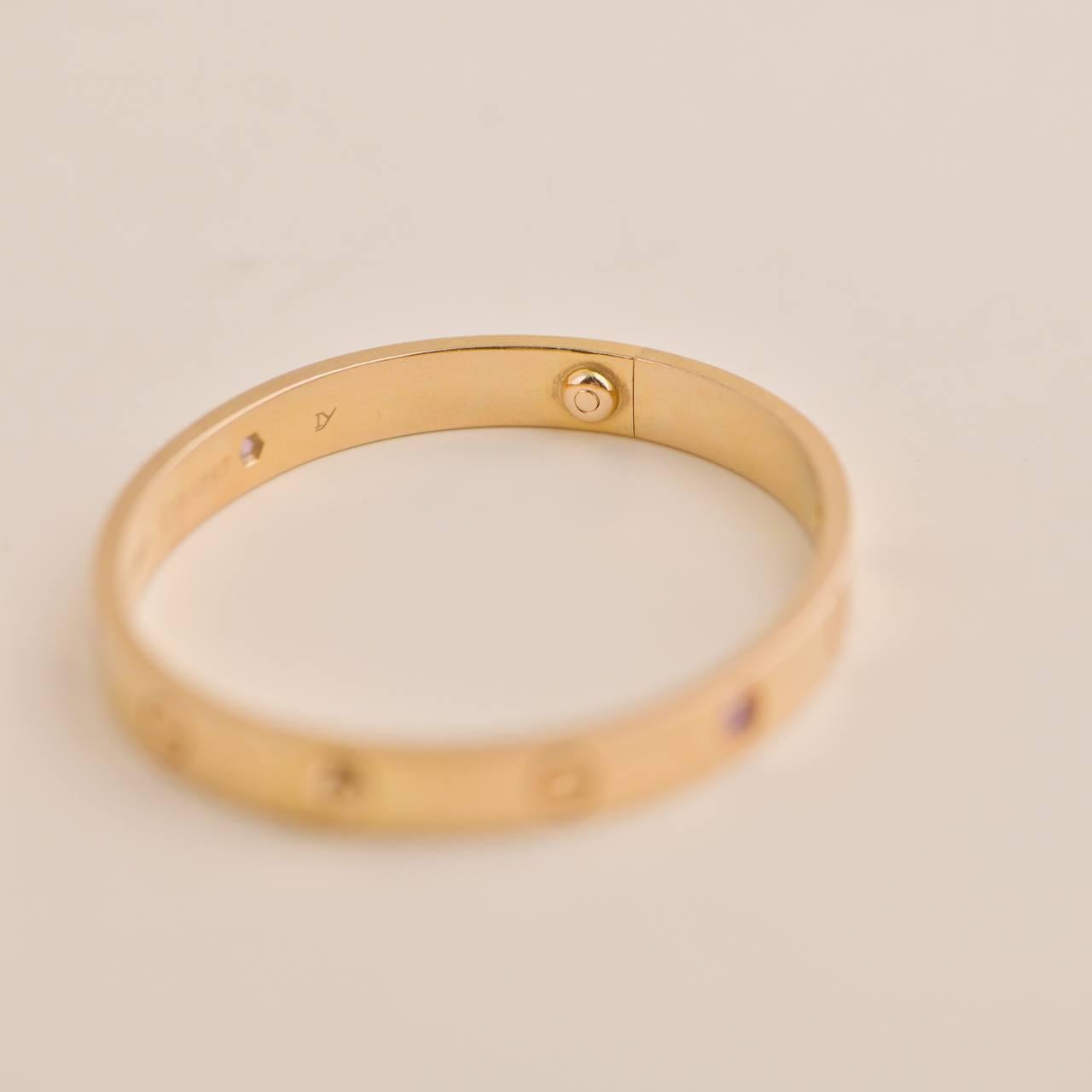 Cartier Love 4 Pink Sapphire 18k Rose Gold Bracelet Size 16 For Sale 1