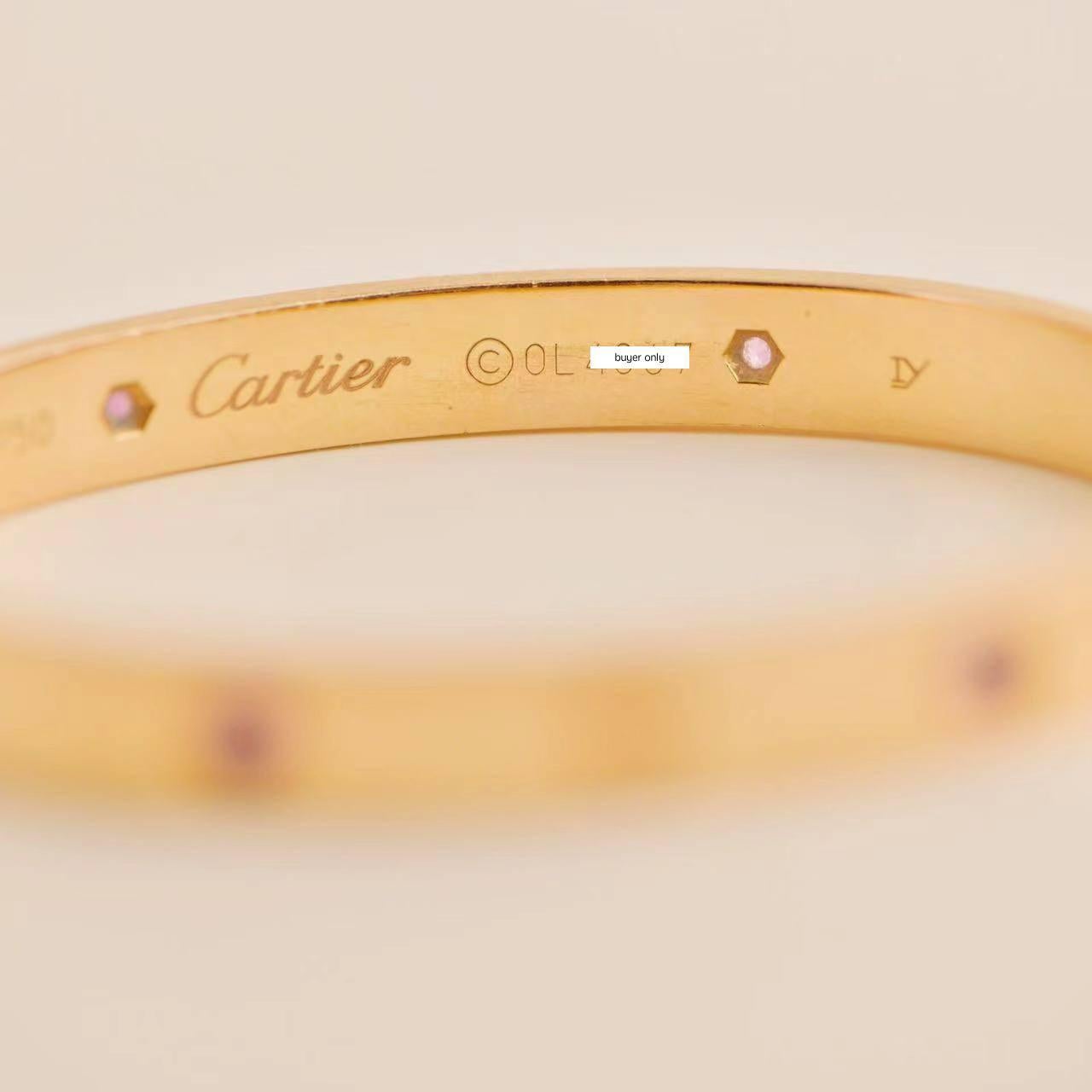 Cartier Love 4 Pink Sapphire 18k Rose Gold Bracelet Size 16 For Sale 3