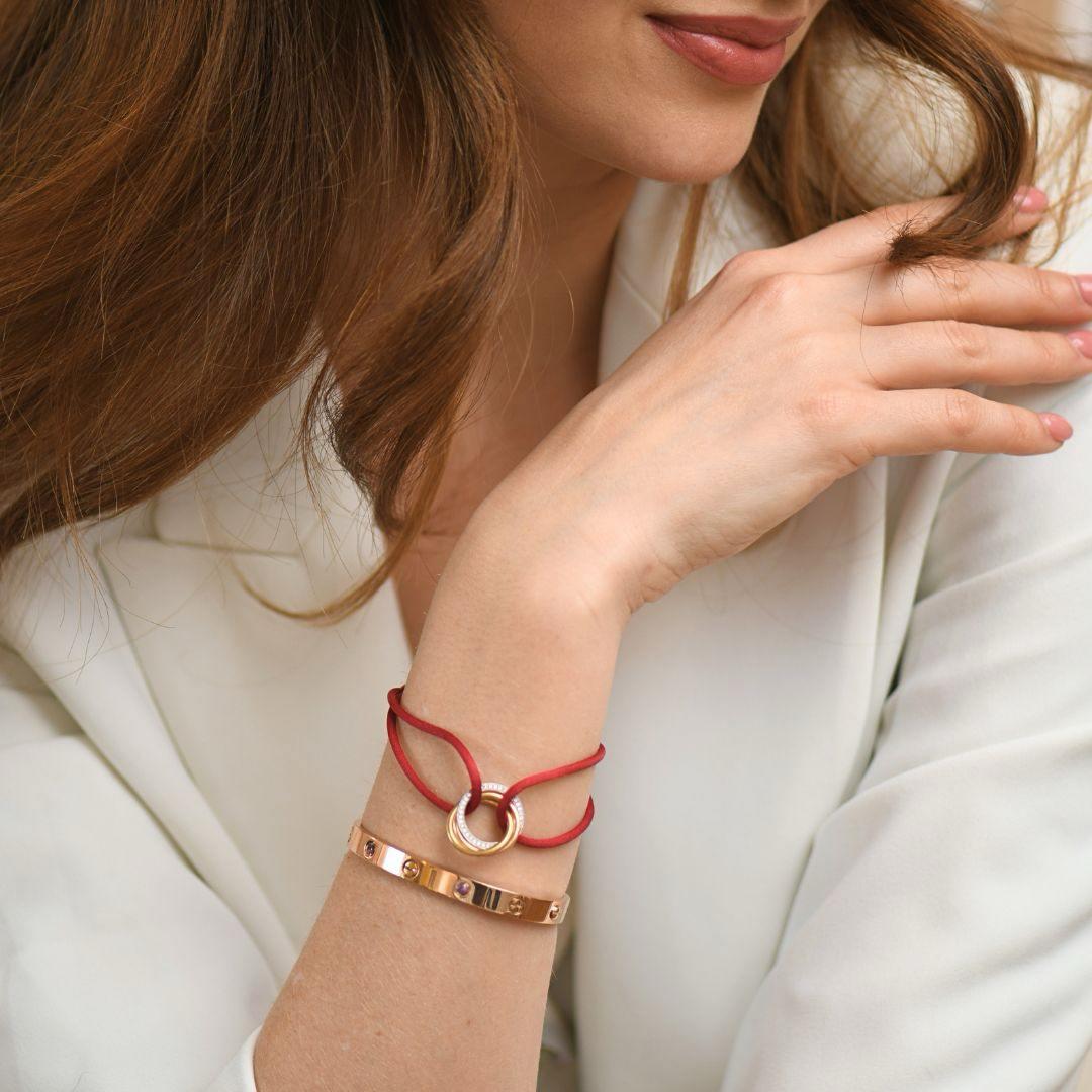 Taglio brillante Cartier Love 4 Bracciale in oro rosa 18 carati con zaffiro rosa misura 17 in vendita
