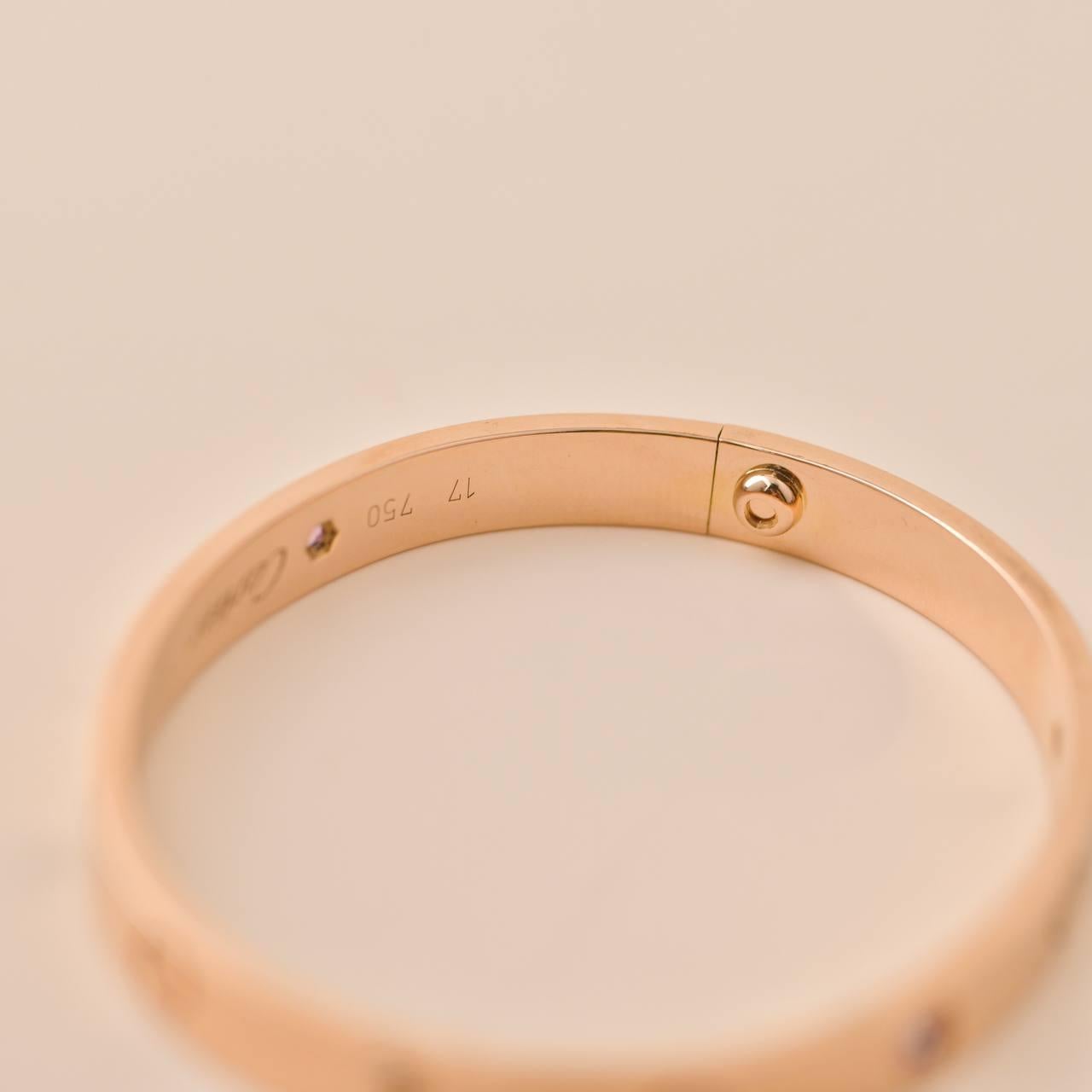 da uomo o donna Cartier Love 4 Bracciale in oro rosa 18 carati con zaffiro rosa misura 17 in vendita