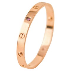 Cartier Love 4 Pink Sapphire 18K Rose Gold Bracelet Size 17