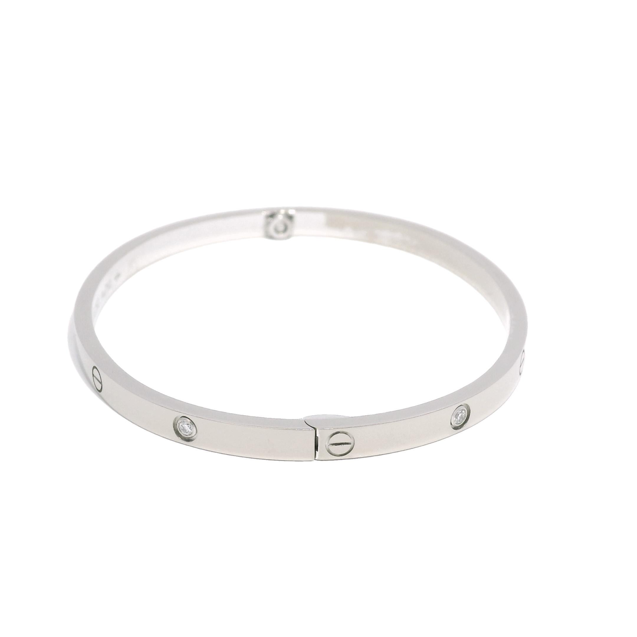 Cartier LOVE 6 Diamante 18 Carati Taglia 17 Bracciale Modello Sottile In Stock In condizioni ottime in vendita a Boca Raton, FL