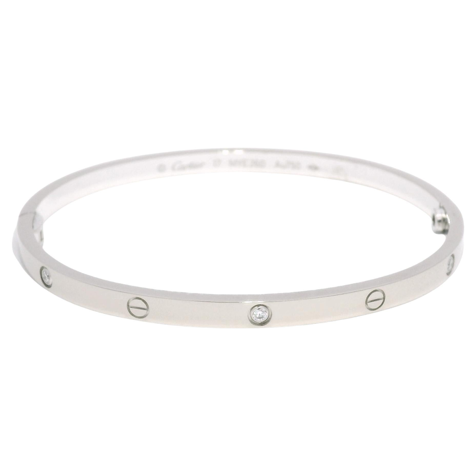 Cartier LOVE 6 Diamond 18-Karat Size 17 Thin Model Bracelet In Stock