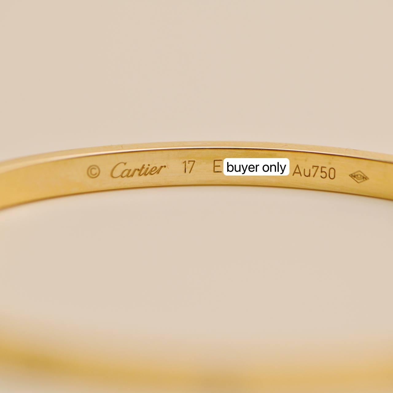 Cartier Love 6 Diamond 18k Yellow Gold Small Model Bracelet Size 17 In Excellent Condition In Banbury, GB