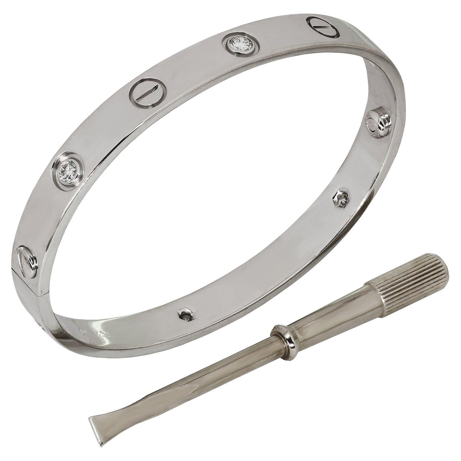Cartier Love 6 Diamant-Weißgold-Armband Beutel mit Papieren