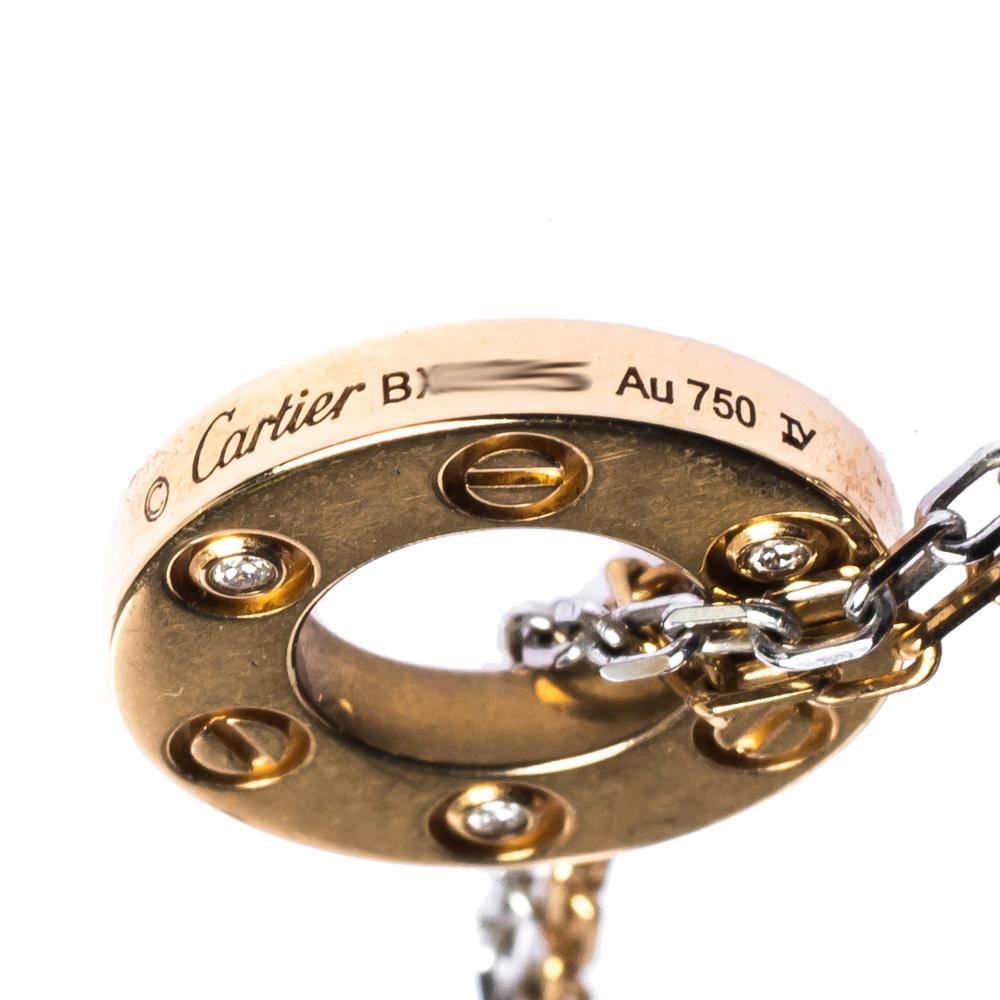 Contemporary Cartier Love 6 Diamonds 18K Two Tone Gold 3 Circular Charm Necklace