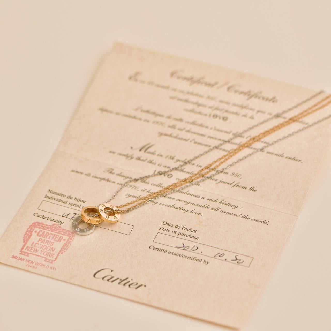 Cartier Love 6 Diamonds 18k White and Rose Gold Necklace In Excellent Condition For Sale In Banbury, GB