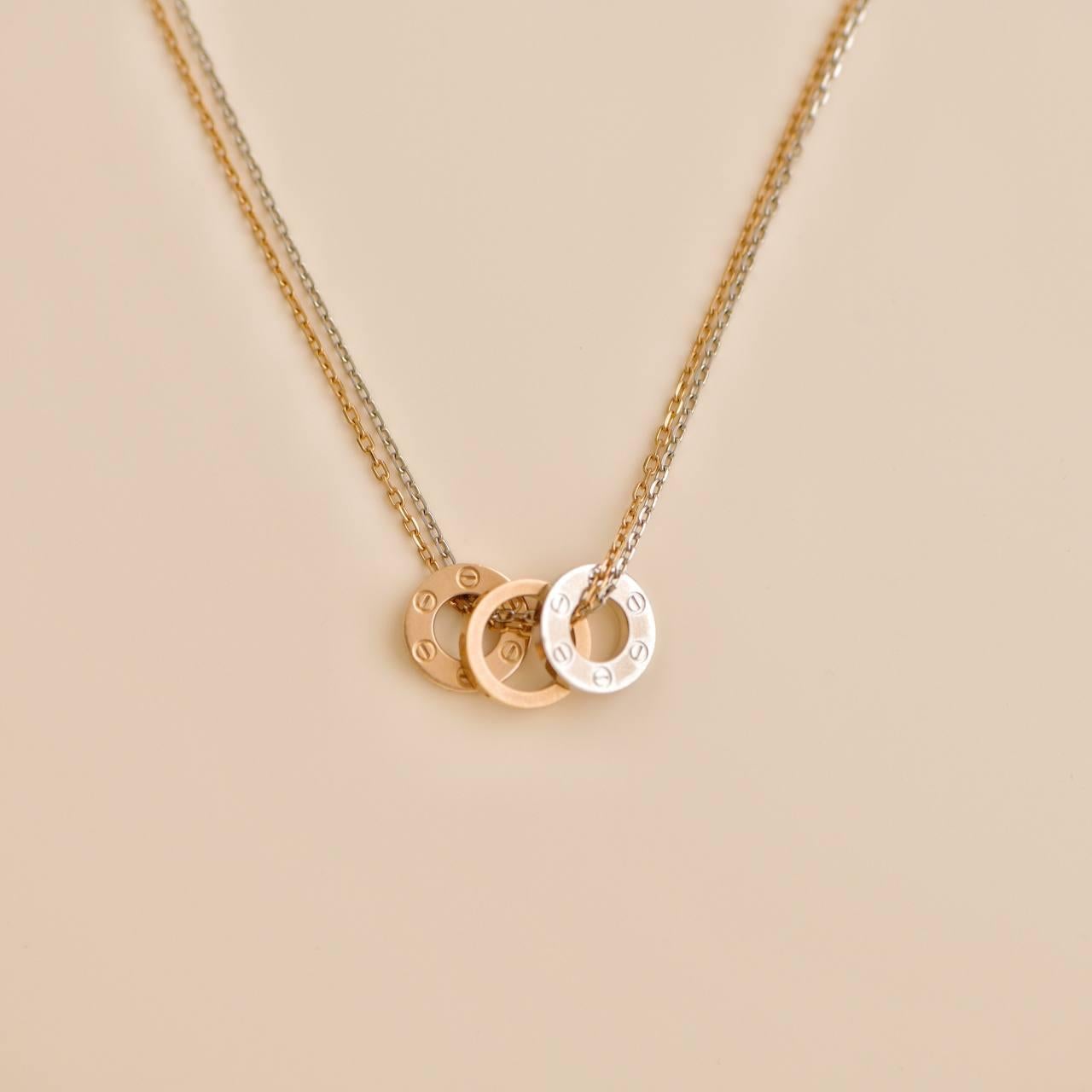 Women's or Men's Cartier Love 6 Diamonds 18k White and Rose Gold Necklace For Sale