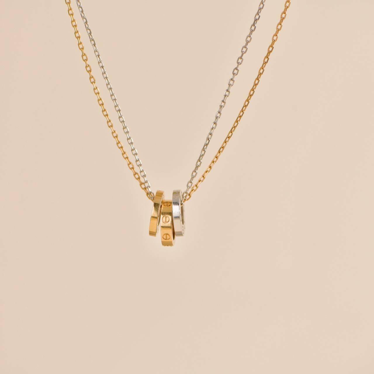 Cartier Love 6 Diamonds 18k White and Rose Gold Necklace For Sale 1