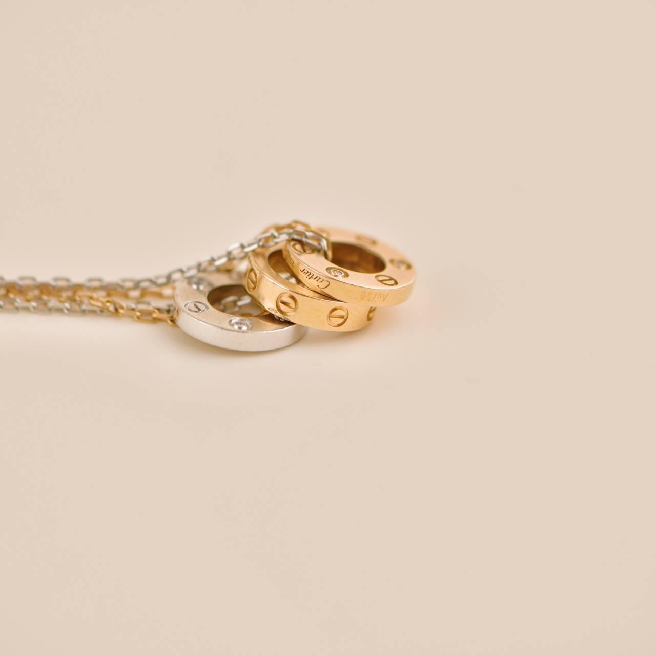 Cartier Love 6 Diamonds 18k White and Rose Gold Necklace For Sale 2