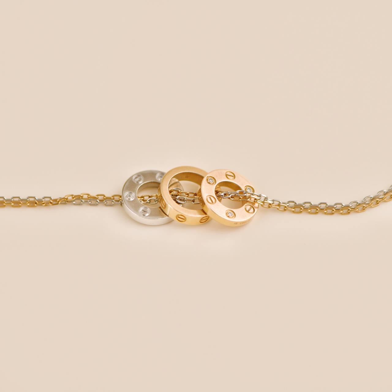 Cartier Love 6 Diamonds 18k White and Rose Gold Necklace For Sale 3