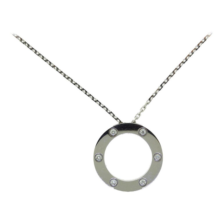Cartier Love 6 Diamonds Round Pendant Necklace In 18 Karat White Gold For Sale At 1stdibs Cartier Love 6 Diamonds Round Pendant Necklace In 18 Karat White Gold For Sale At 1stdibs