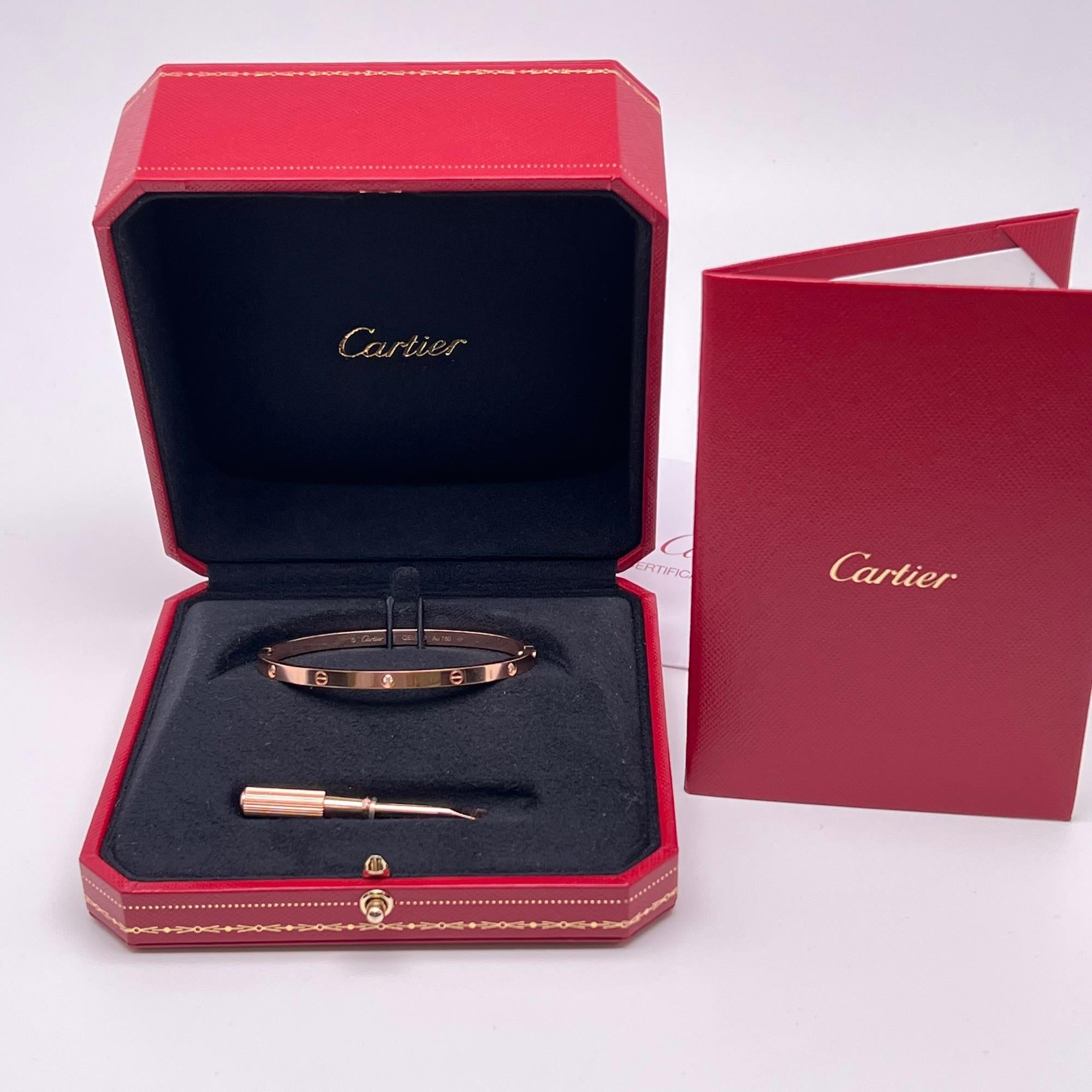 Round Cut Cartier Love 6 Diamonds Small Model Bracelet 18K Rose Gold