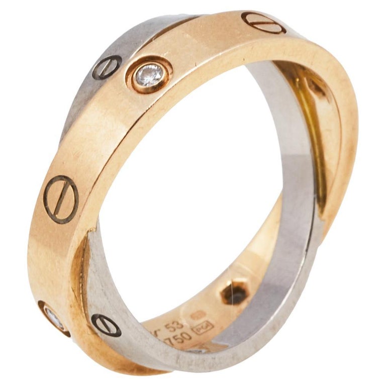 Cartier Love 6 Diamonds Two Tone 18k Gold Ring Size 53 For Sale at 1stDibs