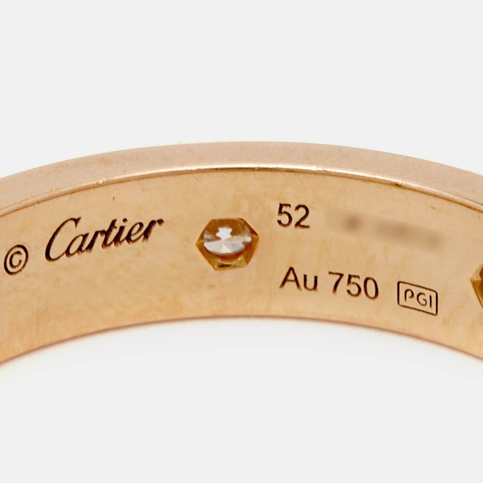 Cartier Love 8 Diamond 18k Rose Gold Wedding Band Ring 52 For Sale 1